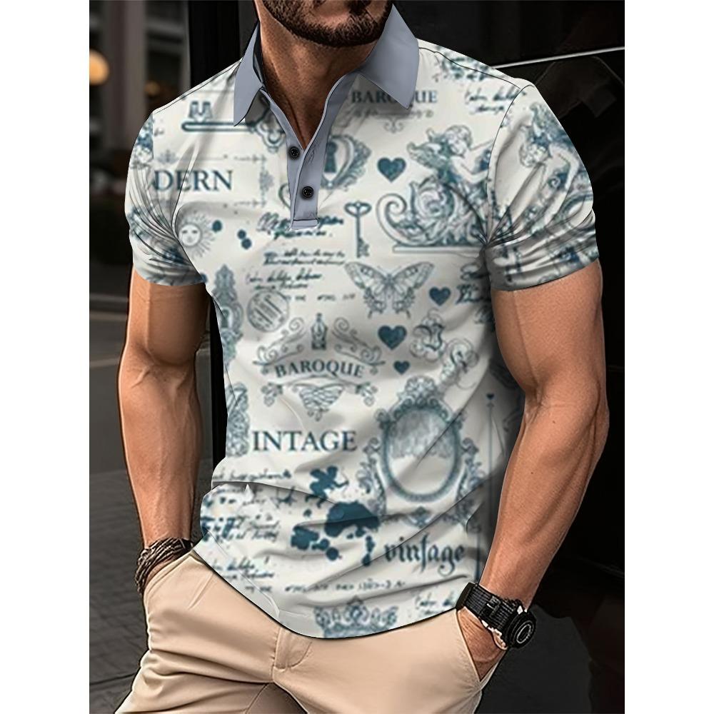 Summer Letter Printed Casual Men's Polo Shirt