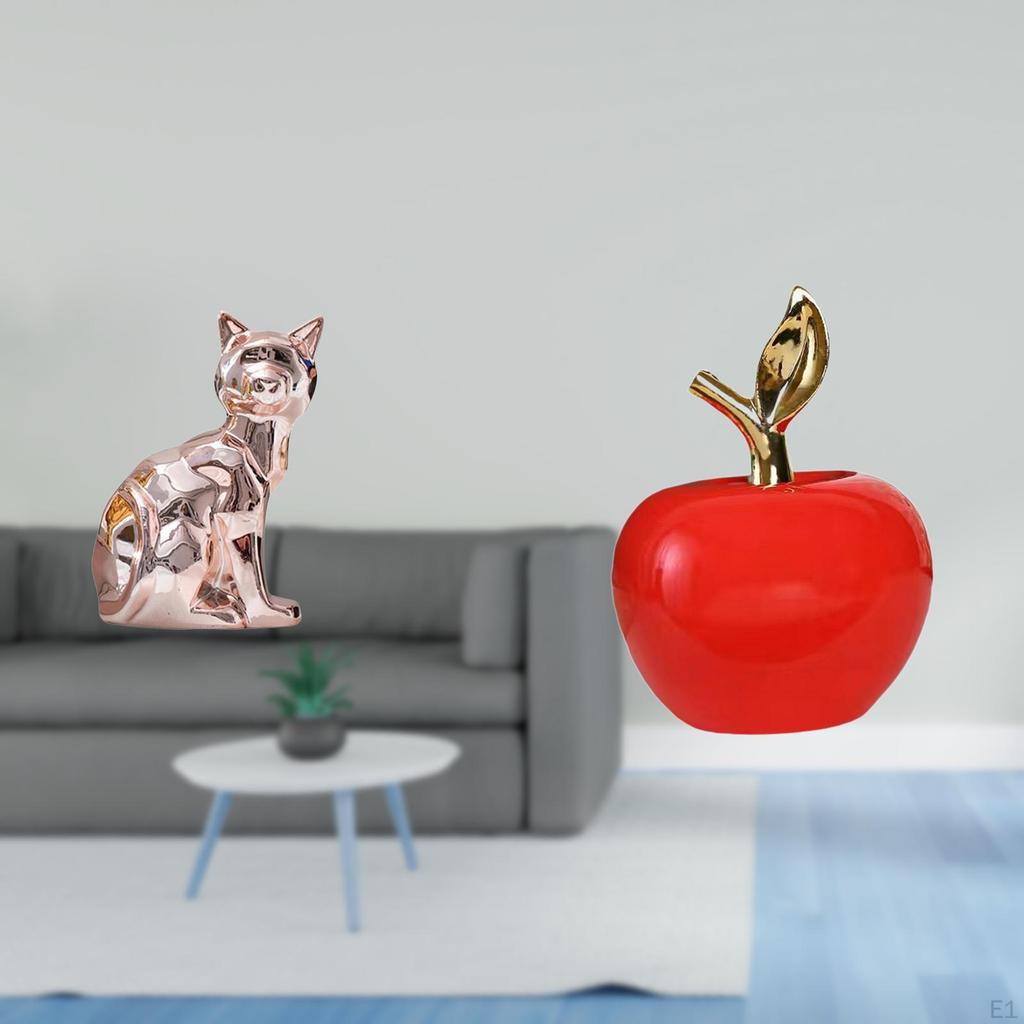 Cat Fireplace Sculpture Ceramic Figurine Ornament Art Craft Animal Fruit Simulation Decorative Home