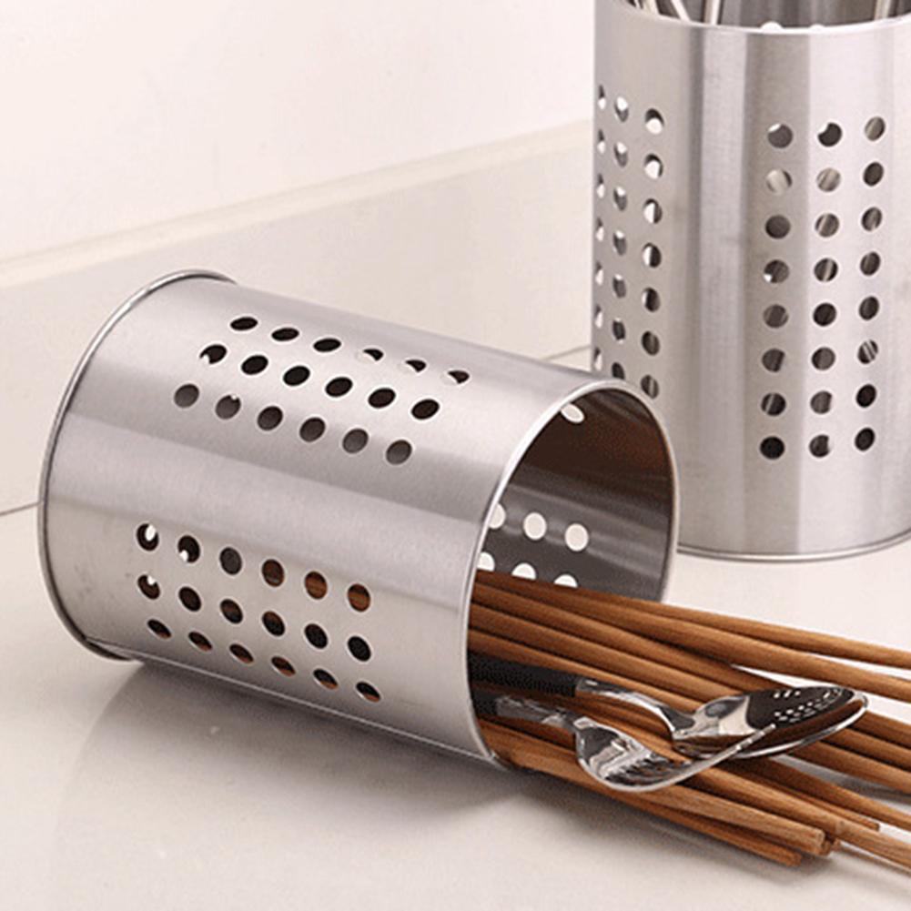 Space Saving Stainless Steel Kitchen Utensil Holder with Drain Hole Feature