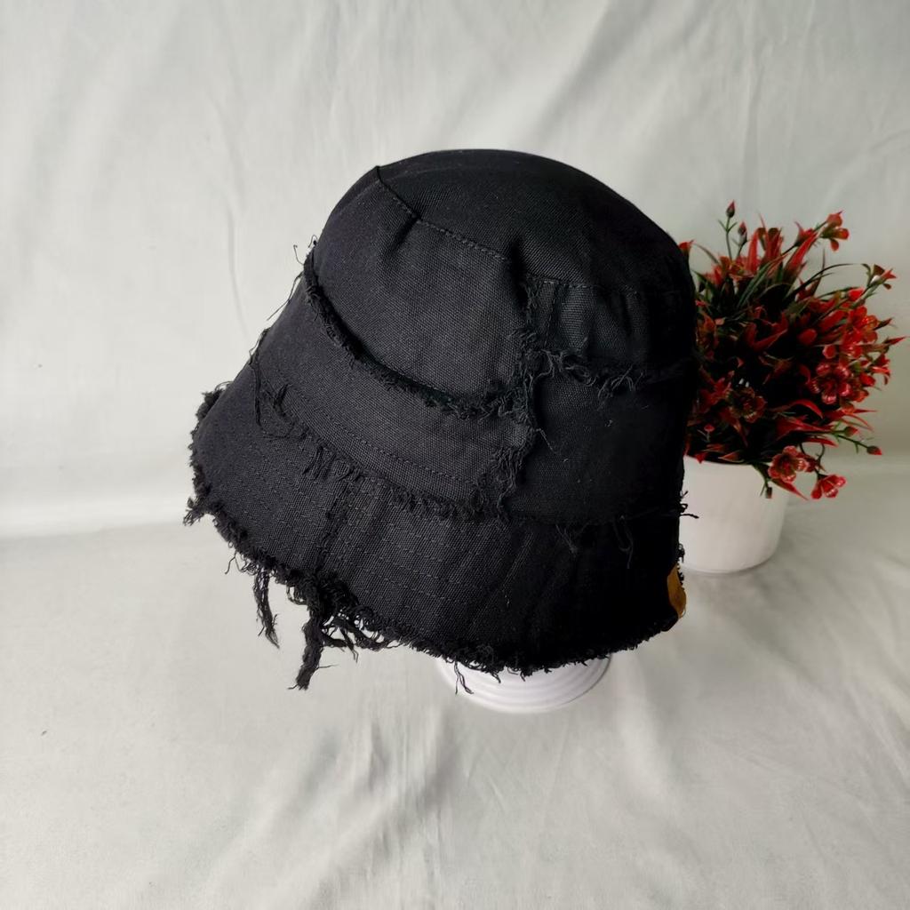 Distressed Washed Vintage Punk Double-sided Bucket Hat Man Woman Summer Ripped Rough Selvedge Y2K Sun Hat