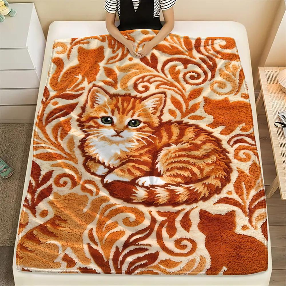 Felt Cat, Kitten, Puppy, Fox Print Flannel Blanket,High Quality Comfortable for All Seasons,Home Decor,Warmth and Comfort,Perfect for Christmas Gifts