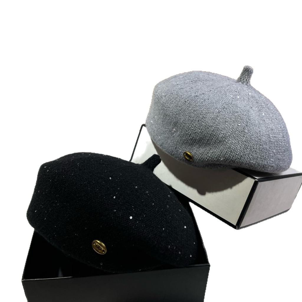 Japanese And Korean Fine Glitter Styling Beret Irregular Edge Pressing Painter Hat Bud Girl