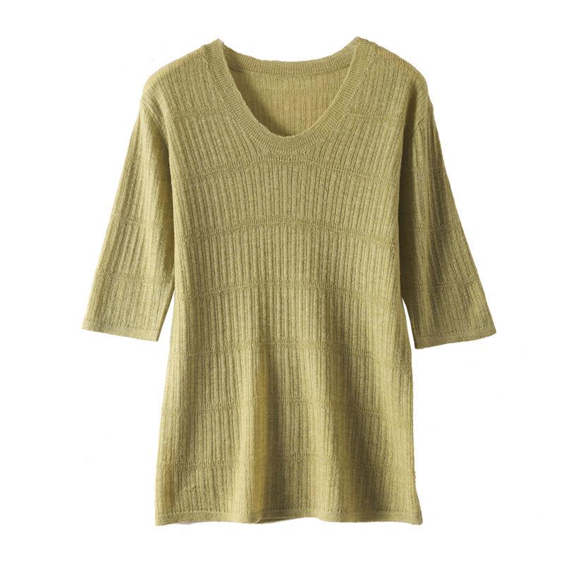Women's Wool Knit Top, Loose Fit, 3/4 Sleeve, Crew Neck, Base Layer - Spring/Autumn 2023.