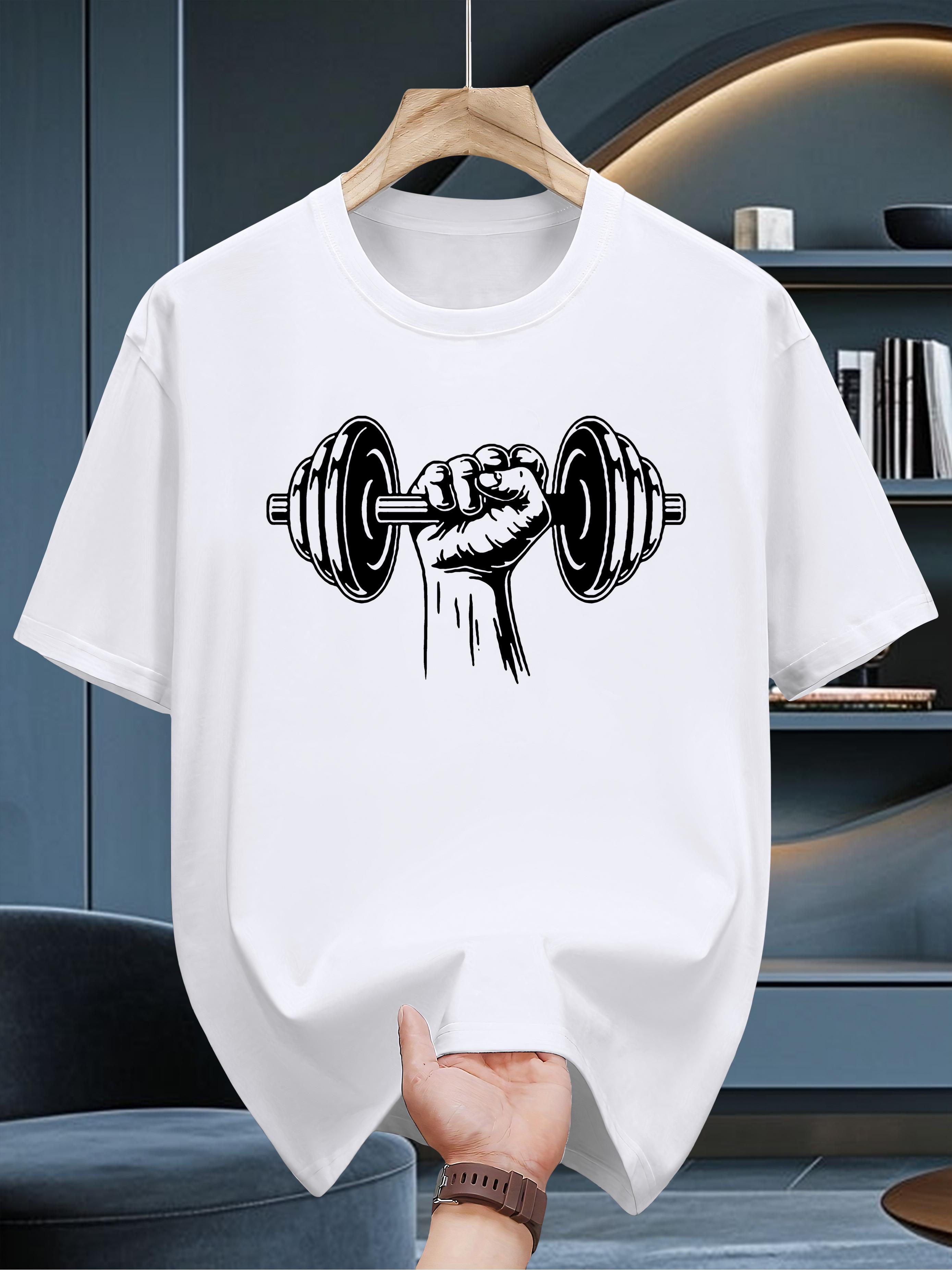 Dumbbell Hand Men Cotton TShirt Sporty Casual Gym Muscle Fitness White - Men s Summer Cotton Graphic Tee S разноцветный