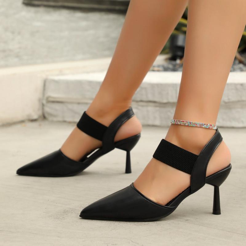 Fashion Women's Fashion Sexy Thin High Heeled Shoes Ankle Strap Empty Slingbacks Shoes Luxury Brand Pointed Toe Leather Shoes Zapatos