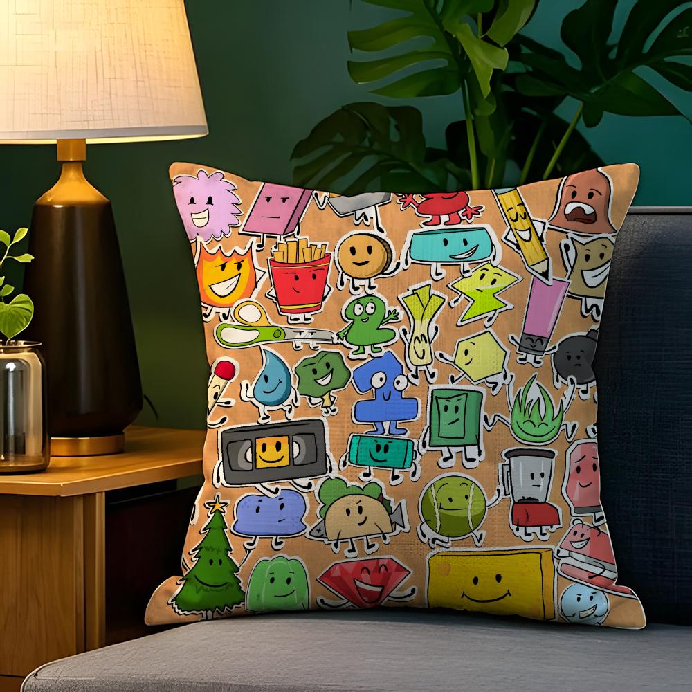 BFDI Batalla por la Isla del Sueño Funda de Almohada Funda de Almohada de Lino Natural Decoración a Doble Cara Funda de Almohada para Sofá Decoración del Hogar