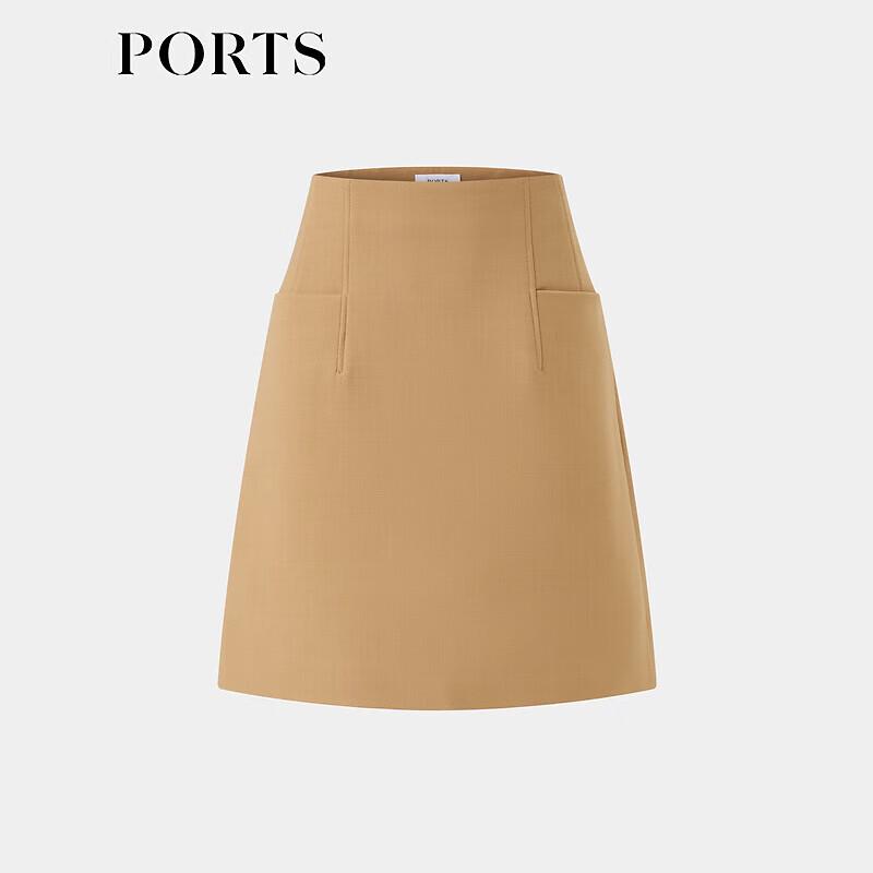 PORTS Women's Camel Wool Blend Midi Skirt