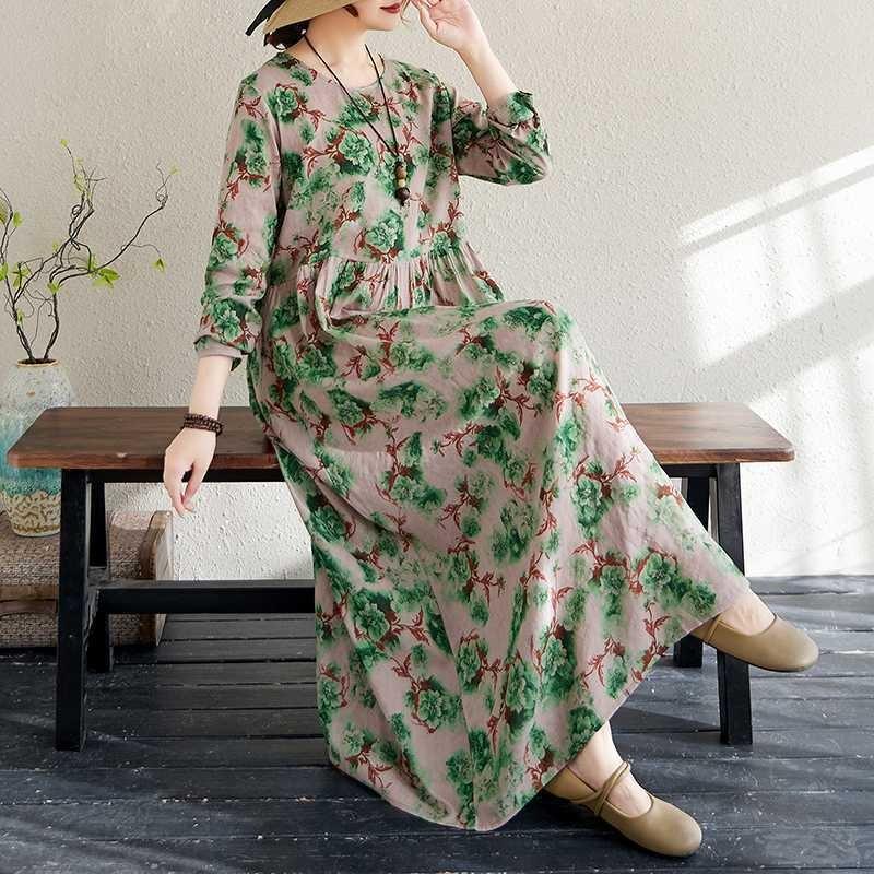 New Floral Vacation Style Travel Round Neck Vintage Dresses