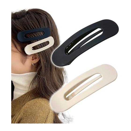 [Herbeluemily] Hair Clip, Hair Clip, Bangs, Hair Ornament, Oval, Matte, Stylish, Set of 2, E Black + White HM-0142-R02-E