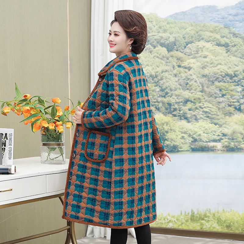 Leichter Damen-Baumwollmantel mit Samt, mittellanger/langer Stil, modische Wärme für Herbst/Winter, perfekt für Mütter mittleren Alters und ältere Mütter