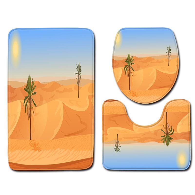 Landscape Bathroom Toilet Three-Piece Household Door Mat Absorbent Non-Slip Floor Mat Combination Carpet