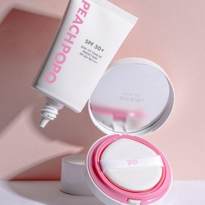 PEACHPOPO [SET] Skin Fit Tone-Up Perfect Sun + Glow Vegan Cushion Tone Up Sun + 02 Natural