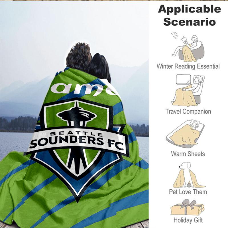 Custom Name Sounders FC Crest Blanket Lightweight Ideal Bedding Blanket Perfect for Travel, Camping, Living Rooms, Sofas, Christmas Gift