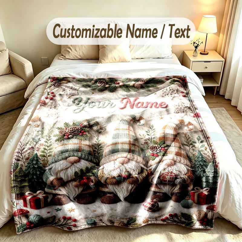 Gnome Theme Custom Blanket Personalized Name & Text Customized Soft Warm Throw Blanket Home Decor