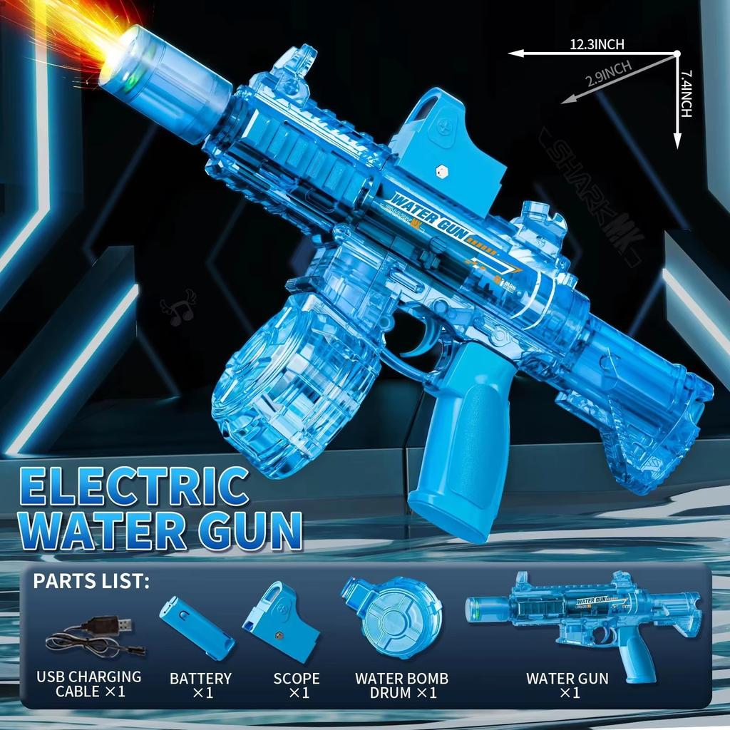 Non-Toxic New Electric Water Gun With Light Led Simulation Fire Sprays Flame Continuously High-Speed Powerful Shoot Outdoor Water Gun Toys