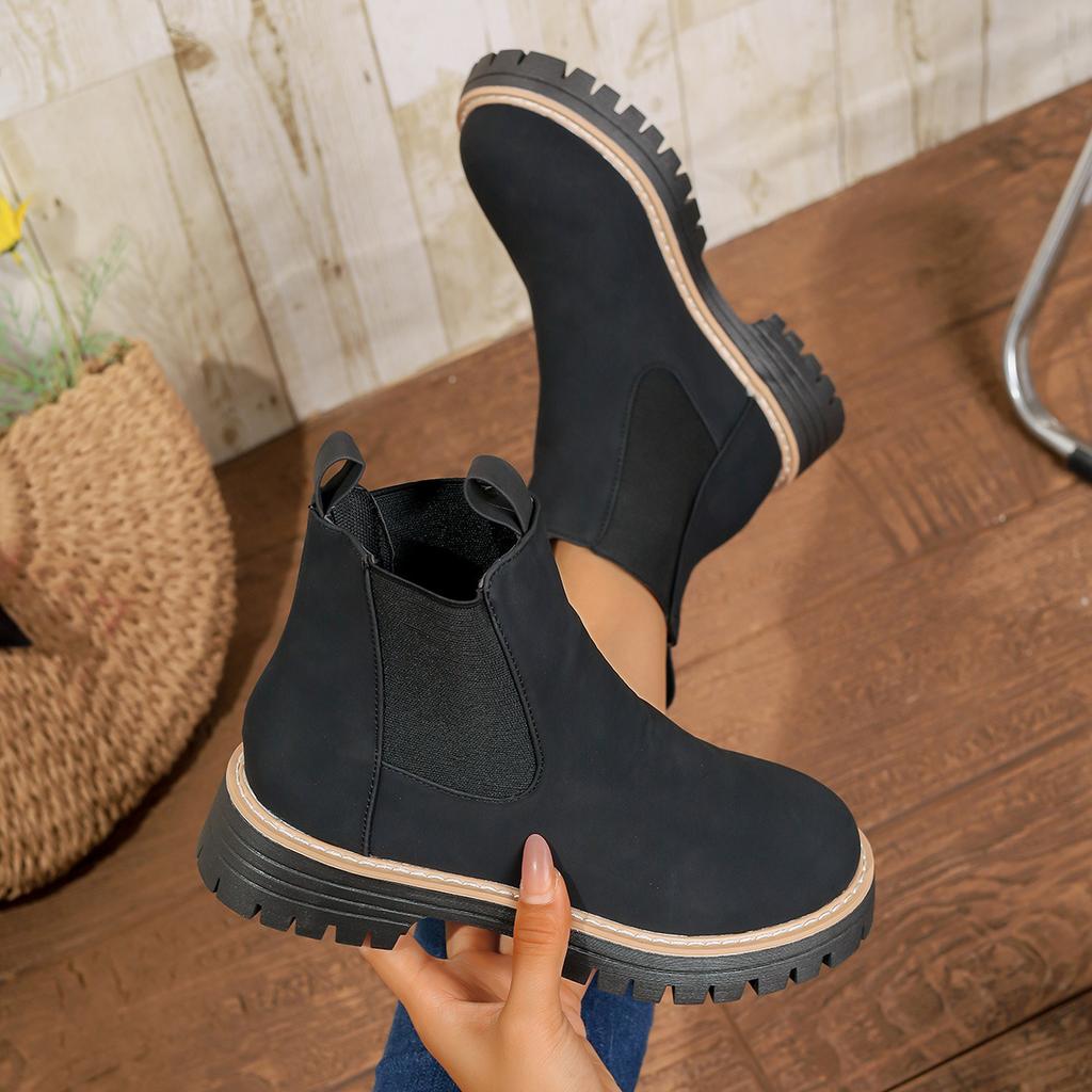 Damen Stiefeletten im britischen Stil - Chelsea & Martin Boots mit klobiger Sohle, schlank geschnittene Stiefeletten für Herbst/Winter