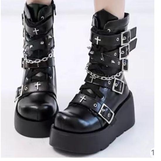 

Платформа в готическом стиле, косплей вампира, женские полусапоги до середины икры, зимние танкетки, удобные женские мотоботы, обувь 39