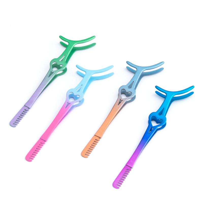 Stainless Steel False Eyelash Assistant Eyebrow Comb Eyelash Curler Curved Mouth Eyelash Tweezers