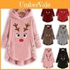 Cozy Fluffy Women's Christmas Sweatshirt With Adorable Elk Pattern And Cat Ear Design
