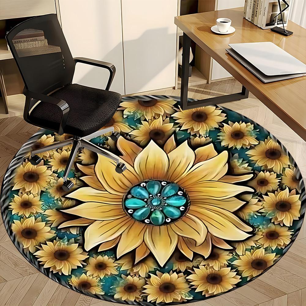 1pc Sunflower Mandala Chair Carpet for Office Non-Slip, Machine Washable Rug for Office - Holiday DecorMachine Made yy251029020