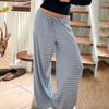 Idle Style Niche Style Stripes Design Loose Slimming Lace-up Low Waist Casual Pants Sexy Drape Knit Wide Leg Pants