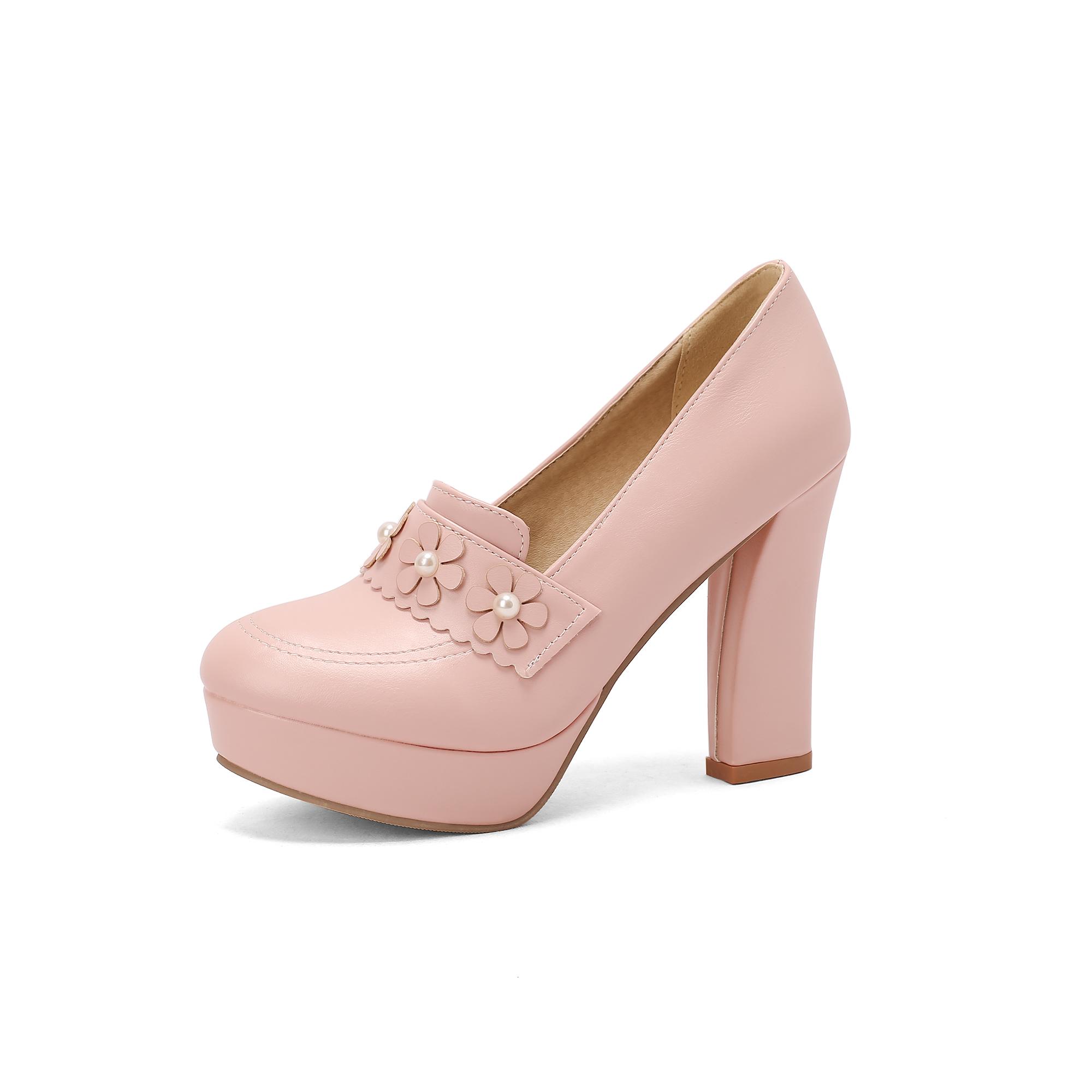 

Q/Женские туфли на высоком каблуке, новые весенне-летние непромокаемые женские туфли на толстом каблуке и платформе, большие размеры, обувь на все времена года 47 розовый