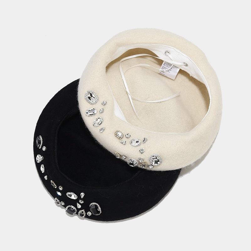 Wool painter hat retro versatile bud hat autumn and winter Internet celebrity fashion rhinestone beret