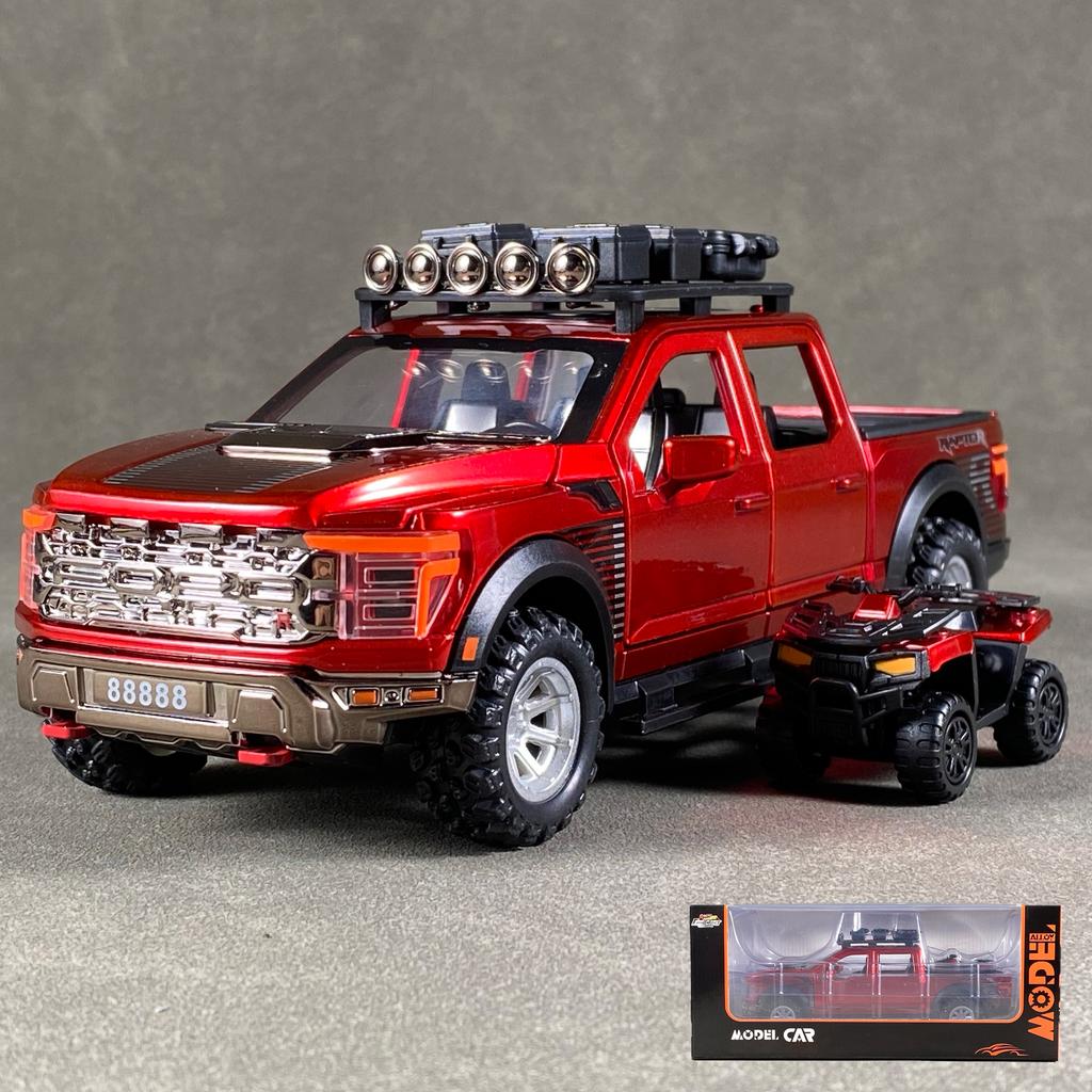 1:24 F150 Off Road Pickup Truck Alloy Diecast Metal Model Sound & Light Pull Back Toy Trendy Dislpay Birthday Present For Friend