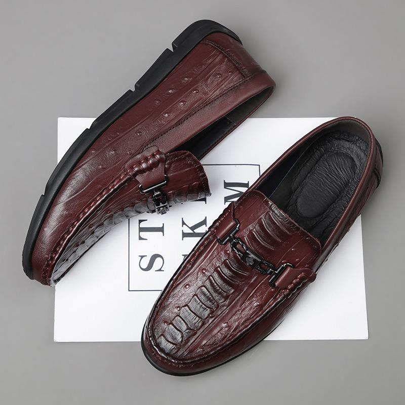 

Весна новая первый слой коровьей кожи шапка туфли мужские тисненые повседневные кожаные туфли на одной педали с мягкой подошвой поперечного сечения мужская обувь 39 коричневый