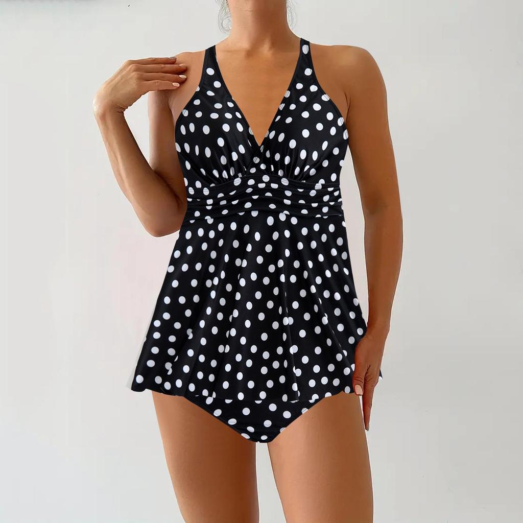 2025 Polka Dot Plus Size European & American Tankini Bikini Set