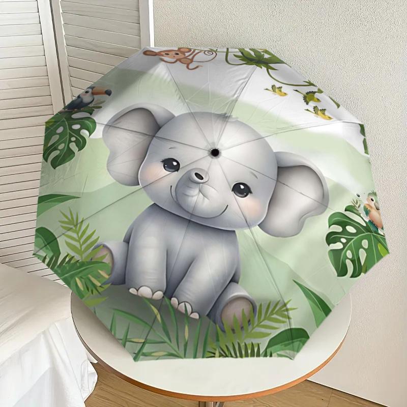 Jungle Animal Friends Umbrella: Automatic Opening & Closing Rain Gear with Foldable Design for Outdoor Adventures - Perfect Gift for Fans, T