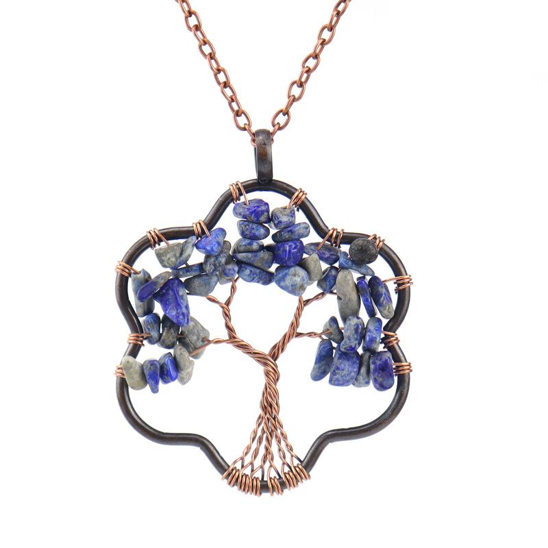 Vintage Winding Tree Root Sunflower Tree Of Life Necklace Gravel Crystal Pendant Necklace N69