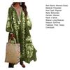 Fließender Saum Bohemian Maxikleid Damen Tiefer V-Ausschnitt Oversized Langarm Strandurlaub Blumendruck Retro Quaste Sommer A-Linien-Kleid