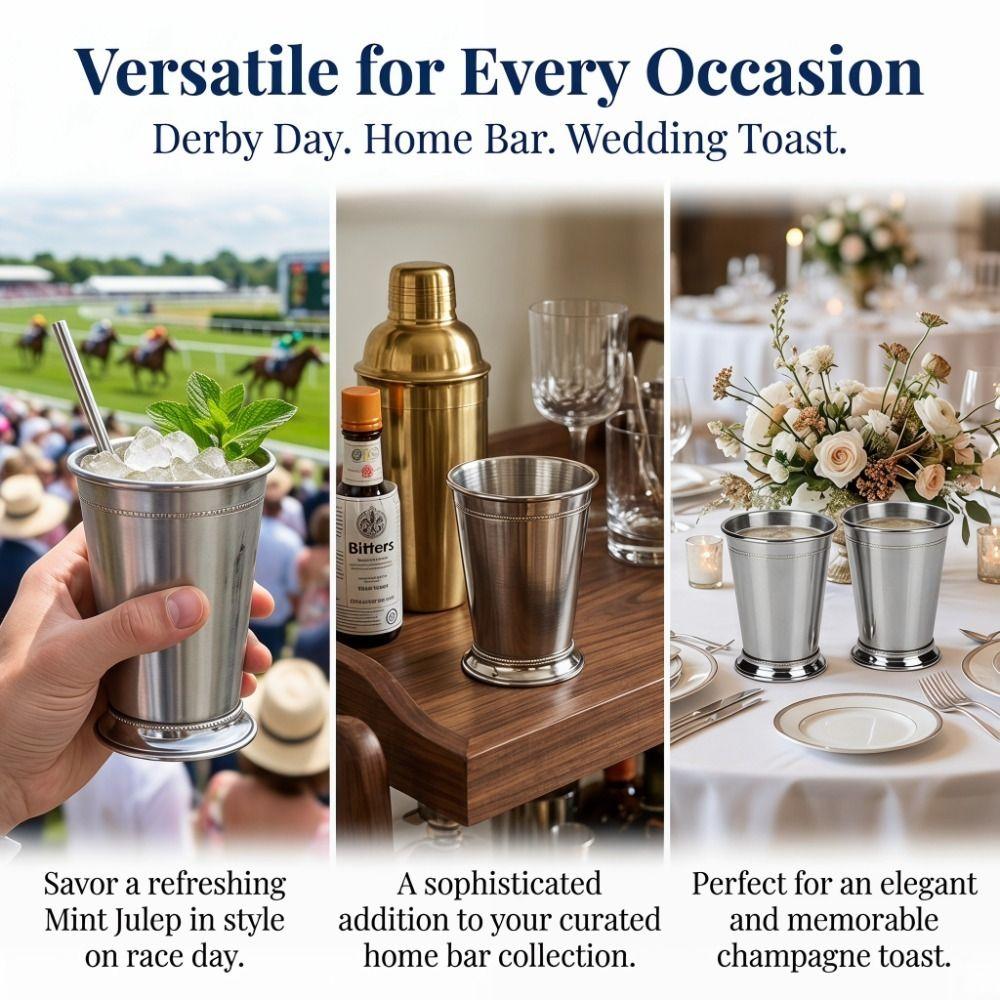 2pcs Stainless Steel Mint Julep Cup Beaded Trim Border Mojito Cup Party