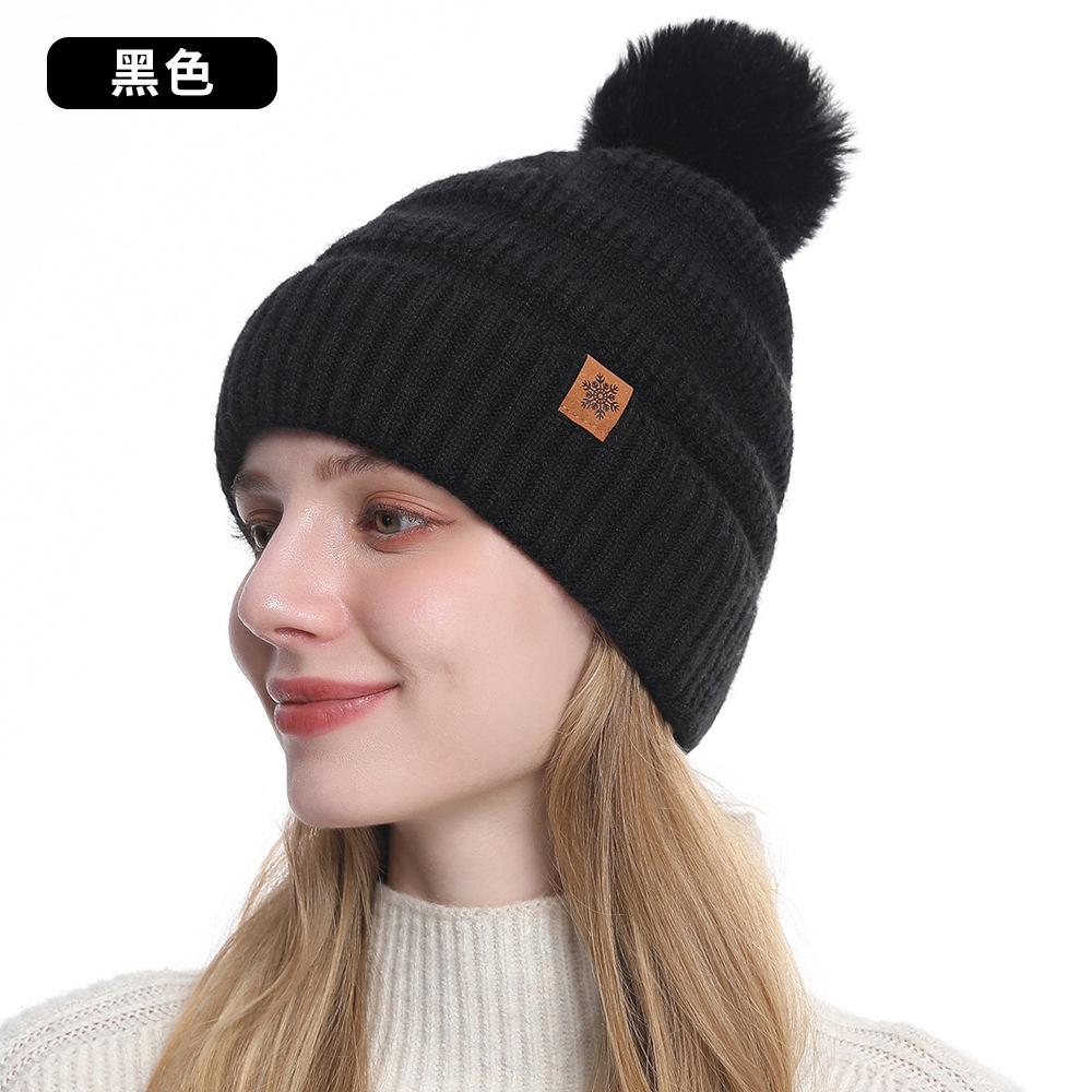 Women's Autumn and Winter Knitted Hat Scarf Gloves Three-piece Set Double-layer Warm Solid Color Wool Pullover Hat