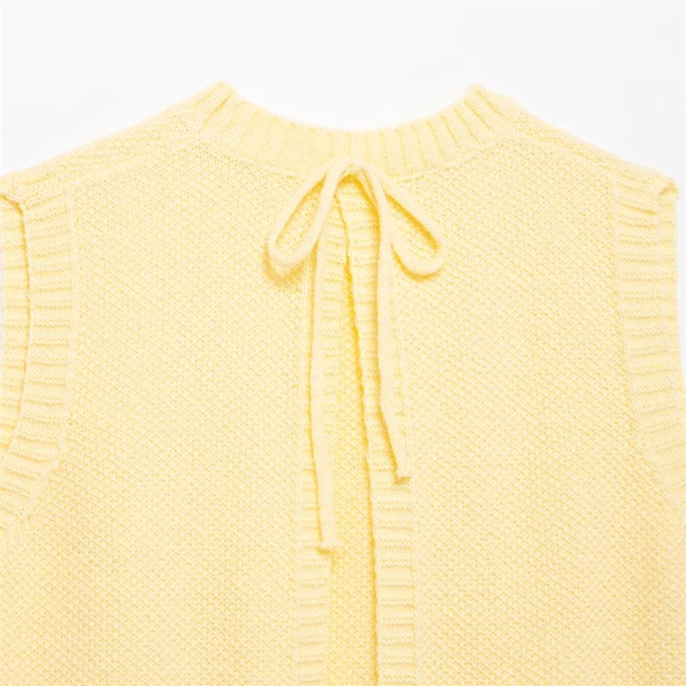 2025 Spring/Summer Women's Round Neck Backless Tie Knit Vest