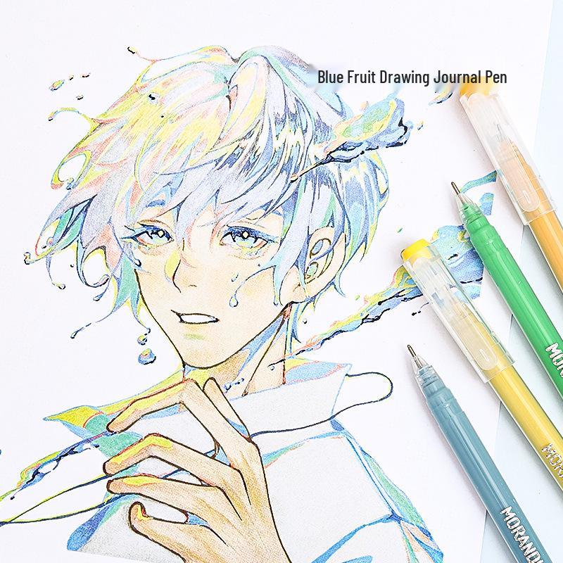 Blue Fruit Nine-Color Gel Journal Pens for Students - Doodle, Color, and Highlight with Fluorescent Markers