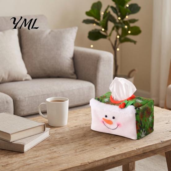 Red Flannel Tissue Box Christmas Cover, Santa Face Holiday Napkin Dispenser Sleeve, Non-Woven Fabric Winter Home Decor Holder for Office Party,