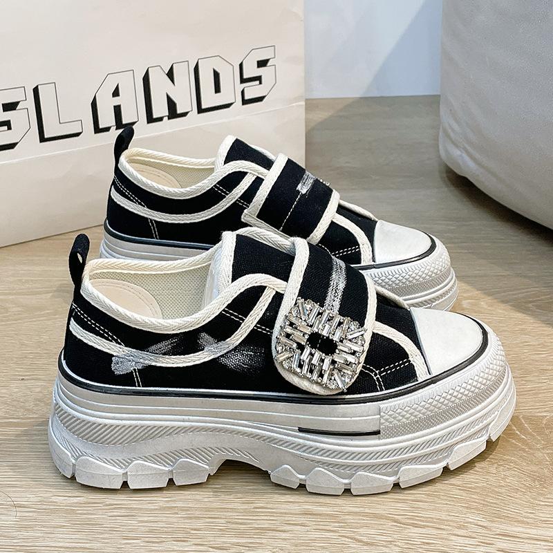 

Internet celebrity platform canvas shoes women 2025 spring and summer new rhinestone Velcro fried street sports dad shoes 35