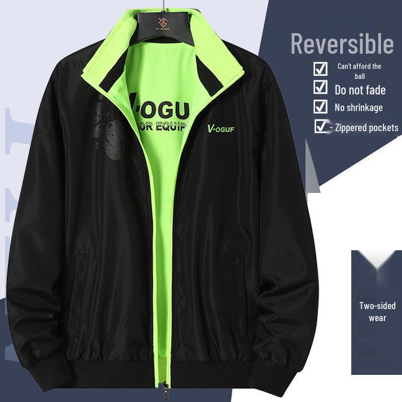 Herren Wende Windbreaker Jacke mit Stehkragen – Frühling/Herbst, Lockerer Schnitt, Große Größen.
