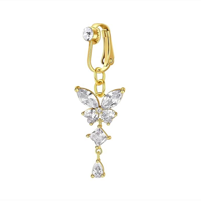 

Clip On Belly Button Ring Butterfly Copper Zircon Pink Fake Belly Piercing Umbilical Navel Body Jewelry Trendy Fashion Style Plant&Navel & Bell Button Rings&Body