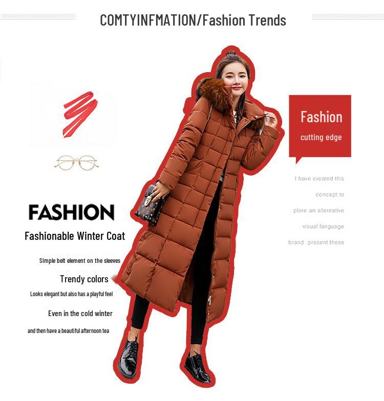 Women's Long Cotton-Padded Jacket with Belt, Over-the-Knee, Slim Fit, Korean Winter 2025 Style.