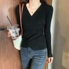 Sweater for Women Pullovers Ribbed Knit V-Neck Long Sleeve Button Side Plain Fall Winter Basic Outfit Tops