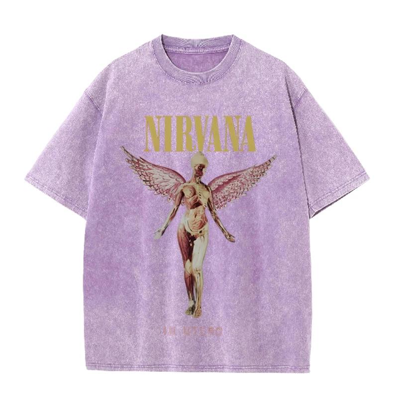 Винтажная черная футболка Nirvana с принтом ангела In Utero, кислотная стирка, оверсайз S разноцветный