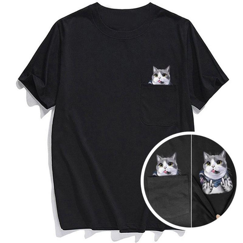 Pocket Cat Short Sleeved T-shirt Men's Shirt Cat T Brown Bear Fun Novel Pet Shirt
