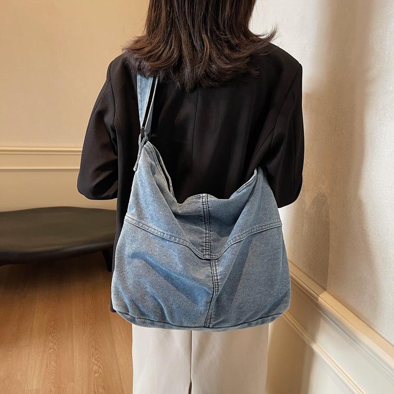 Hong Kong style ins simple personalized denim women's tote bag new travel shoulder messenger bag women