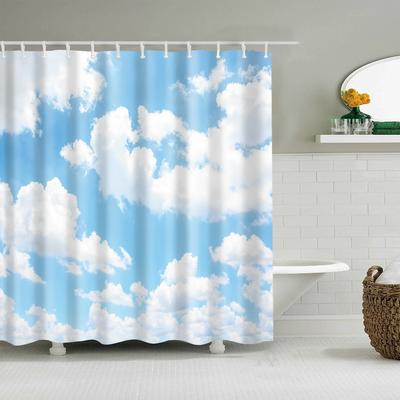 Waterproof Conch Starfish Blue Sea Beach Printing Bathroom Shower Curtains English Letter Bath Screen Door Curtain With Hooks