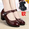 Fashion Autumn New Women's High Heels Fashion Round Toe Shallow Hook & Loop Pumps Soft Bottom Block Heel Middle-aged Mom Leather Shoes