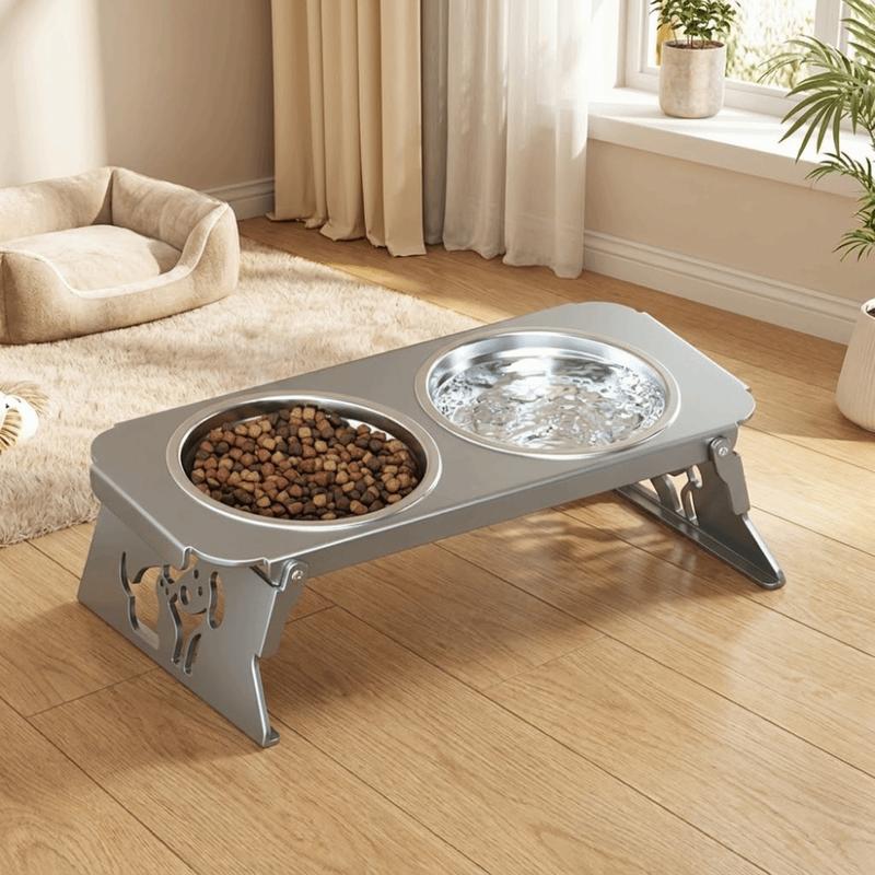Foldable Raised Pet Feeder Removable Anti-flip Dog Double Bowl Water Food Bowl Non-slip Elevated Cat Bowl Healthy Feeding