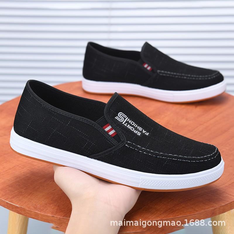 Mens Slip-On Canvas Loafers Breathable Non-Slip Casual Shoes Fall